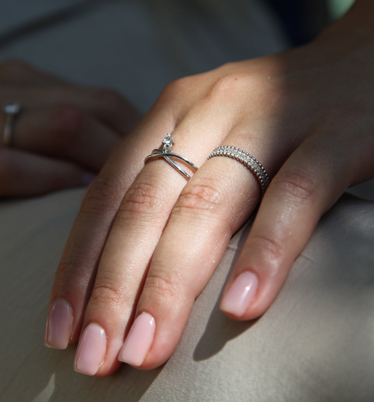 Clear zirconia adjustable silver ring - Èthèora