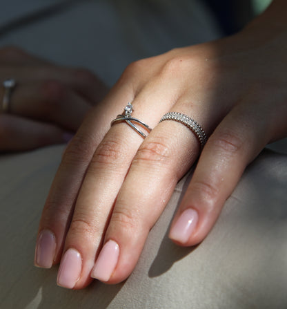 Clear zirconia adjustable silver ring - Èthèora