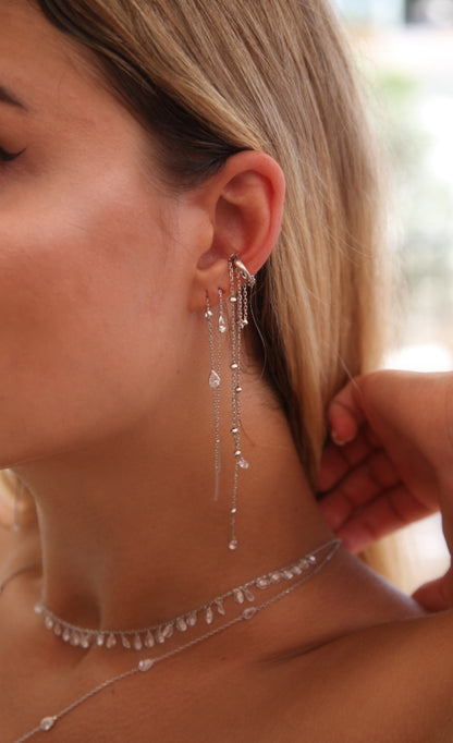 Dazzling crystal silver long chain cuff - Èthèora