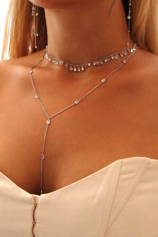 Crystal drops silver necklace - Èthèora