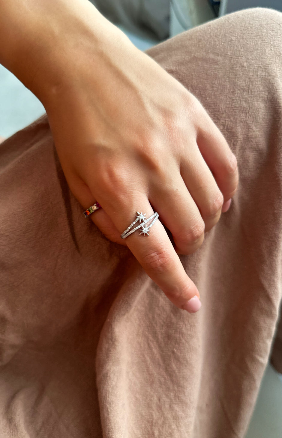 Stellar harmony double star silver ring - Èthèora