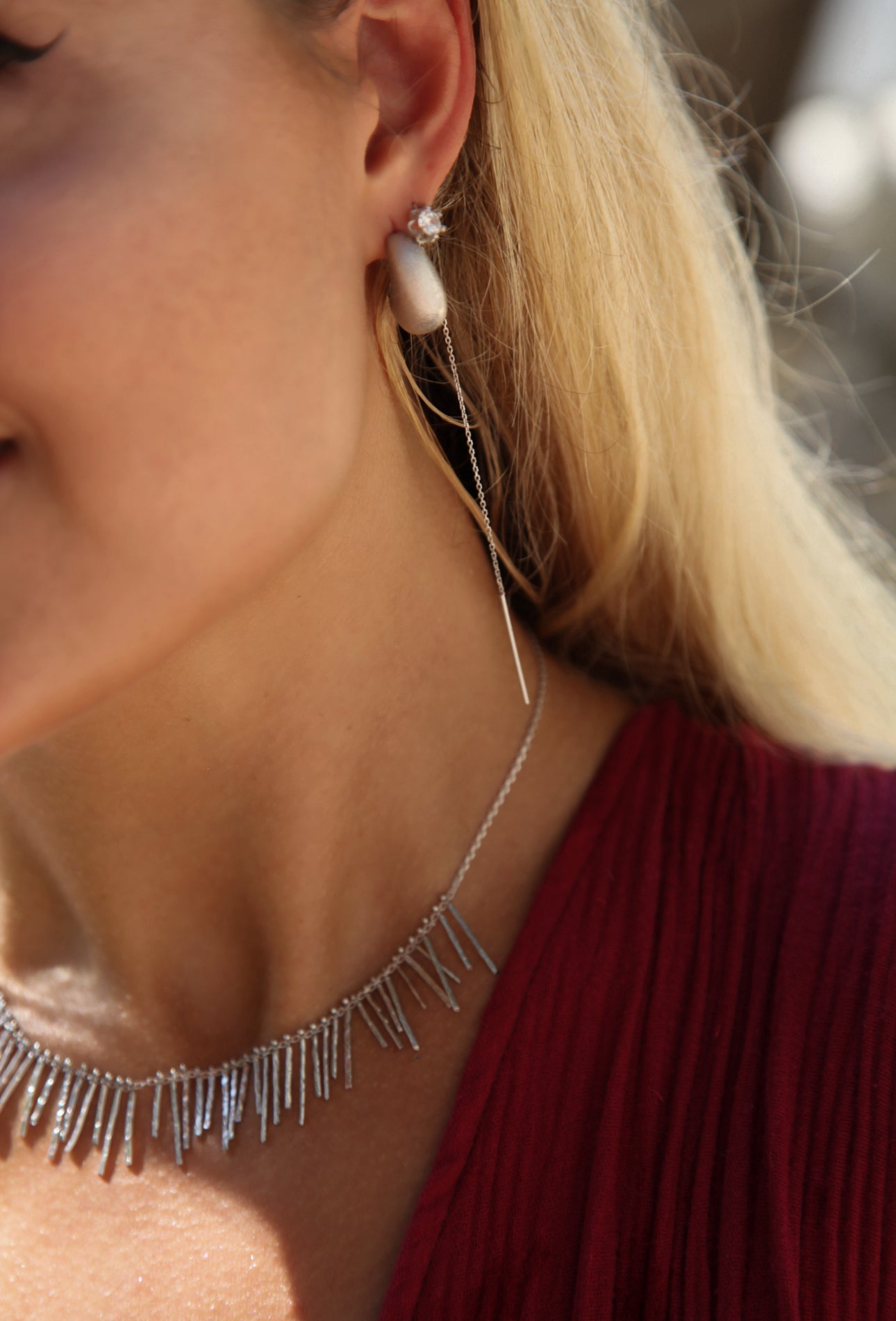 Vintage convex matte silver earrings - Èthèora