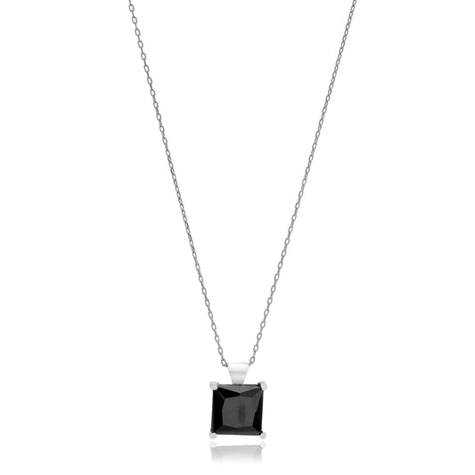 Black zirconia square shape charm necklace - Èthèora