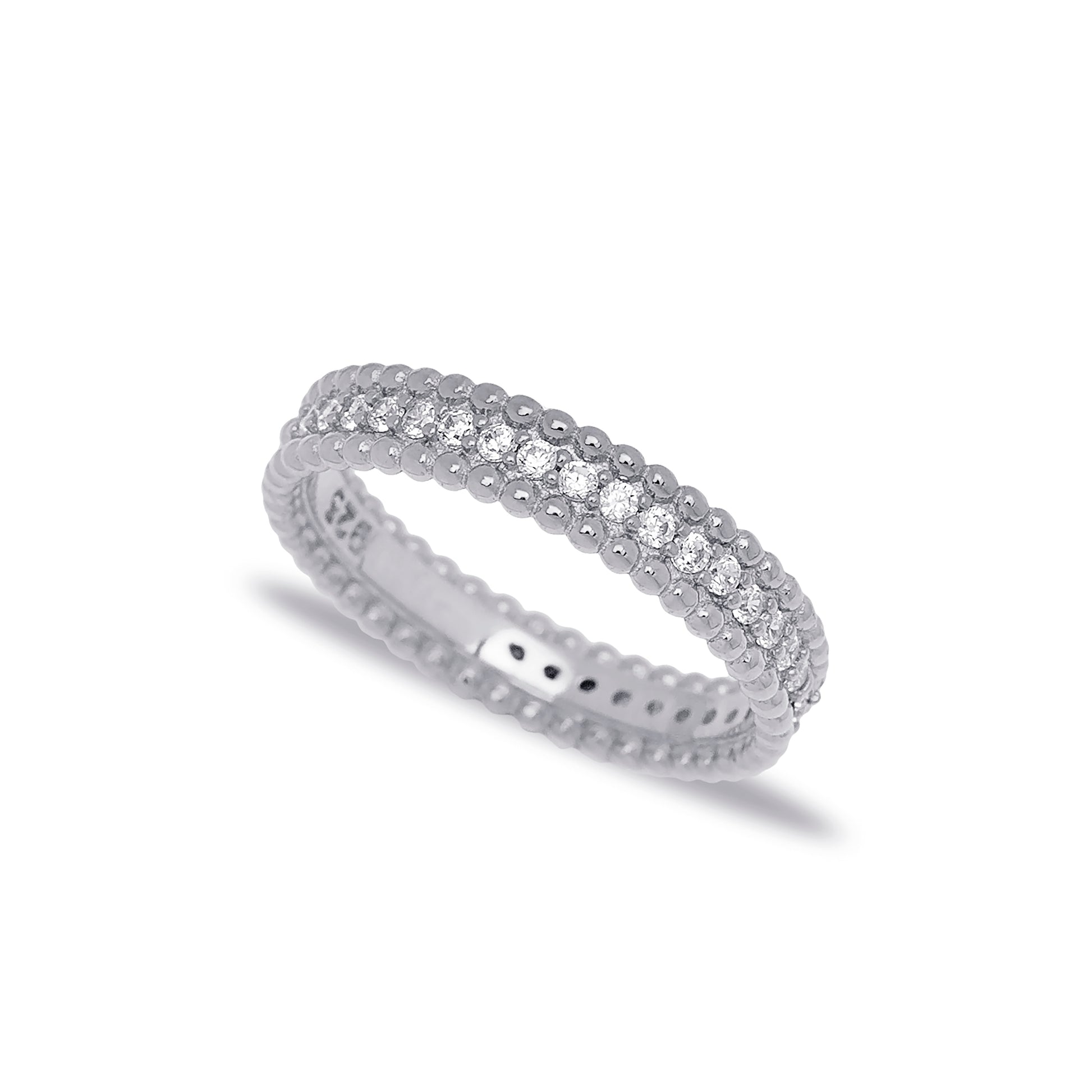 Shiny white zirconia stone woman silver band ring - Èthèora