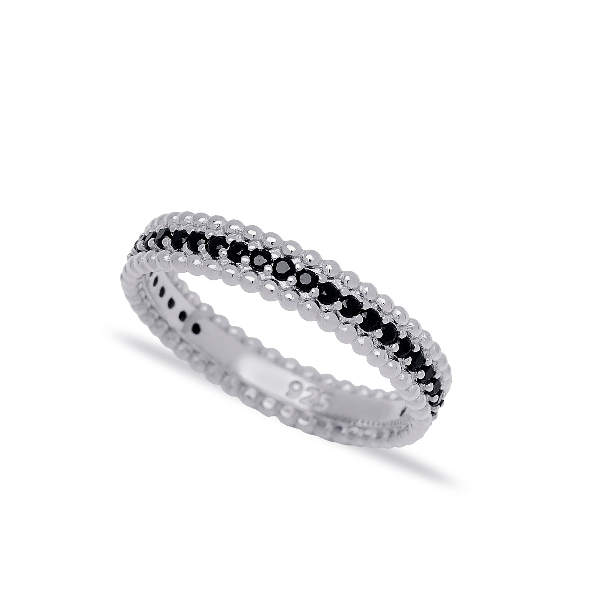 Shiny black zirconia stone woman silver band ring - Èthèora